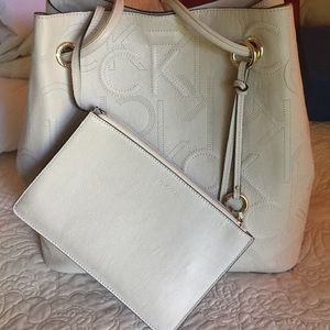 Calvin Klein taupe quilted tote and minibag